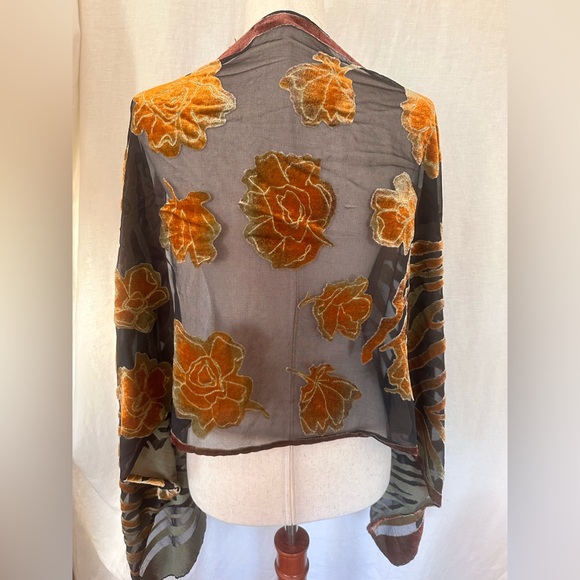 Velvet Scarf with Silk and Viscose black with bright Red Orange Detailing - Picture 7 of 10